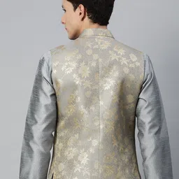 MANQ Men Woven Design Jaquard Silk Nehru Jacket image 2