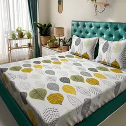 Myntra Elegant Homes Book Fold Cream Colored Printed 300 TC King Bedsheet Set 2.5 x 2.25 m-picture-8