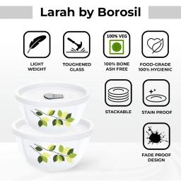 Larah by Borosil White Opalware Mixing & Serving Bowl with Lid - Set of 2 image 4
