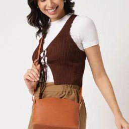Fastrack Tan Faux Leather Textured Sling Handbag-87