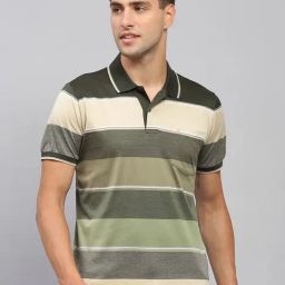 Monte Carlo Olive Regular Fit Striped Polo T-Shirt-image-97