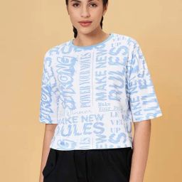 Ajile by Pantaloons White & Blue Cotton Printed Sports T-Shirt-image-91
