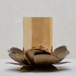 Westside Home Dull Gold Floral Candle Stand with Glass Holder-image-65