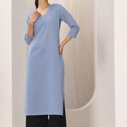 Libas Blue Striped Printed Straight Kurta with Pocket-picture-22