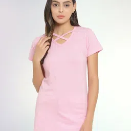 Boldwink Women V-Neck Applique Slim Fit T-shirt-image-56
