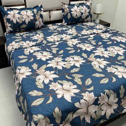 Pure Decor Blue & White Floral Other 4 Piece Double King Fine Bedding Set-image-18