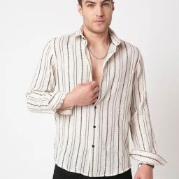 VASTRADO Core Fashion Ivory Regular Fit Stripes Shirt-18