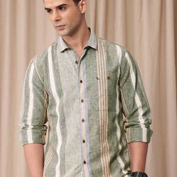 Mr Bowerbird Men Premium Tailored Fit Striped Linen Cotton Casual Shirt-image-54