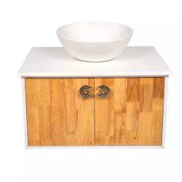 DAZZLE 810x490x450 mm PU Finish Wall Based Vanities Gloss White & Rubber Wood, PW-1075-Z-image-54