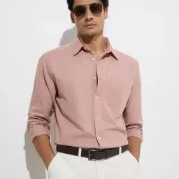 WES Casuals by Westside Dusty Pink Solid Relaxed-Fit Cotton-Blend Shirt-picture-37