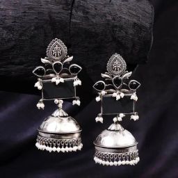 Abdesigns German Silver-Plated High Quality Jhumki Earrings-16