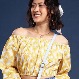 Taavi Print Off-Shoulder Pure Cotton Gulli Sanganeri Crop Top-picture-16