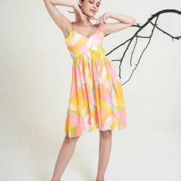 PURVAJA Yellow Floral Sleeveless Dress-image-85