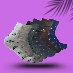 MJE 5-Pcs Patterned Cotton Ankle Length Socks-image-29
