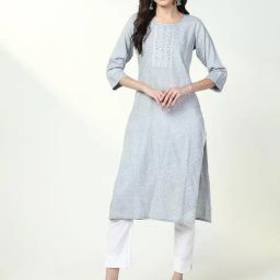 SHOWOFF Grey Cotton Silk Embellished Kurta-picture-45
