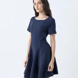 Wardrobe by Westside Navy PinStriped Design A-Line Dress-picture-48