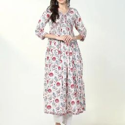 SHOWOFF White & Pink Floral Print Kurta-picture-12