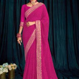 Satrani Pink Striped Saree With Unstitched Blouse-image-34