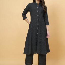 Azira Striped Embroidered Thread Work Pure Cotton A-Line Kurta With Trousers-picture-10