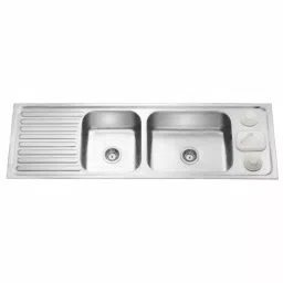 Jayna Signature Collection Zodiac 62x20 inch Glossy Finish Stainless Steel Double Bowl Kitchen Sink with Garbage Bin & Drain Board, DBGB 04-image-15