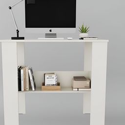 homeeasy White Engineered Wood Study Table Computer Desk With Drawer & Shelves image 3