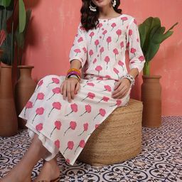 Sangria Floral Print Pure Cotton Kurta With Trousers-picture-25