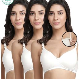 Inner Sense Organic Antimicrobial Padded Nonwired Feeding Bra (Pack Of 3) - White-image-91