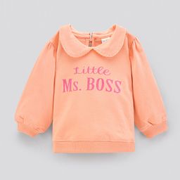 Bonfino Cotton Knit Full Sleeves Sweatshirt With Peter Pan Collar & Foil Print - Pink-image-50