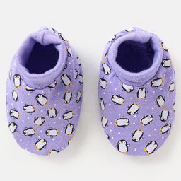 Babyhug 100% Cotton Knit Penguins Printed Booties - Purple-picture-15