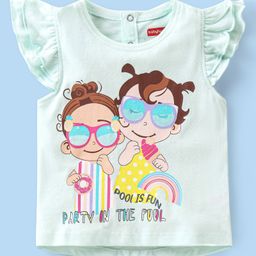 Babyhug 100% Cotton Knit Half Sleeves Summer Graphics & Frill Detailing Top - Light Blue-image-37