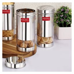 HAZEL Stainless Steel See Through Storage Containers for Kitchen Modular Set of 2 - Silver-15