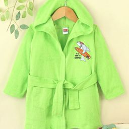 Babyhug Cotton Knit Full Sleeves Hooded Bath Robe Shark Design - Green-image-49