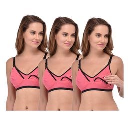 Fabme Pack Of 3 Solid Nursing Bras With Front Hook Access - Peach-image-76
