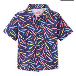 Babyhug 100% Cotton Knit Half Sleeves Shirt With Stars Print - Navy Blue-image-30