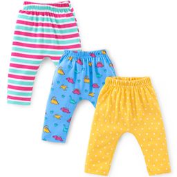 Babyhug Cotton Full Length Diaper Leggings Dinosaur Print Pack of 3 - Multicolour-picture-17
