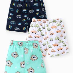 Babyhug Cotton Boxer with Cars & Teddy Print Pack of 3 - Navy Blue White & Sea Green-image-66