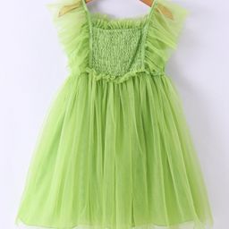 Kookie Kids Puffed Sleeves Solid Color Party Gown with Frill Detailing -Yellow-image-56