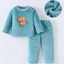 Kookie Kids Full Sleeves Winter Night Suit with Dino Print - Green-image-101