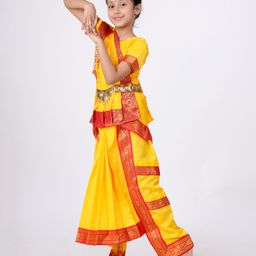 Itsmycostume Satin Half Sleeves Bharatnatyam Theme Costume Set - Yellow-image-42
