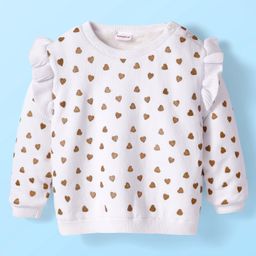 Babyhug Knitted Full Sleeves Pullover Sweater with Glitter Hearts Design & Frill Detailing - White-image-15