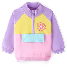 Babyhug Cotton Knit Full Raglan Sleeves High Neck Sweatshirt with Cut & Sew Design & Floral Print -  Pink-picture-24