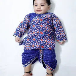 BownBee Full Sleeves Ethnic Motifs Printed & Lace Embellished Dhoti Kurta Set - Blue-picture-34