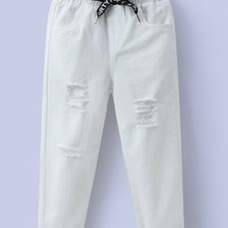 Mark & Mia Cotton Full Length Distresses Trouser - White-image-75