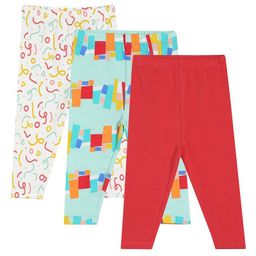 MINI KLUB Cotton Pack Of 3 Solid & Confetti Printed Leggings - White Red & Blue-image-35