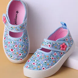Cute Walk by Babyhug Velcro Closure Casual Shoes with Floral Print & Applique - Light Blue-picture-47