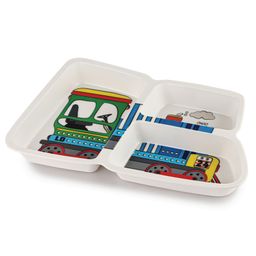 Cello Melmo Builder Train Printed Melamine Plate - White & Blue-14