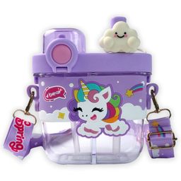 Little Surprise Box Unicorn Tritan Dual Beverage compartment Stainless Steel kids Water Bottle Purple - 580ml-image-27