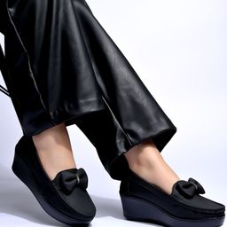 Shoetopia Bow Applique Detailed Slip On Loafers - Black-image-71