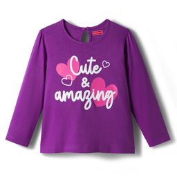 Babyhug 100% Cotton Knit Full Sleeves T-Shirt with Text Print - Violet-picture-31