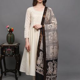 Exotic India Ethnic Motifs Printed Cotton Silk Kalamkari Dupatta From Telangana-image-32